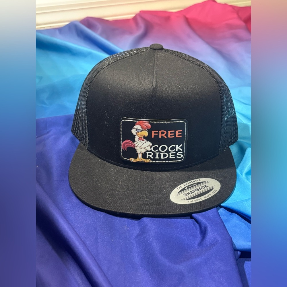 Yupoong Snapback Hat Embroidered Free Rides Adult Dirty Humor bartender biker